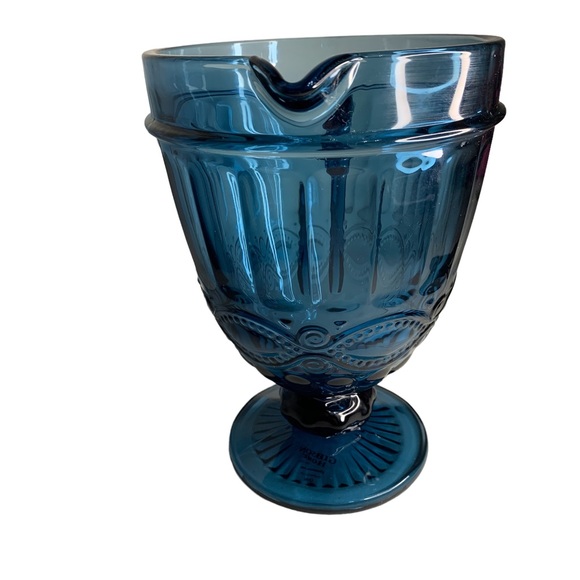 Gibson Home Cobalt Blue Glass Water Pitcher Spout Handle Beautiful Detail Design - Picture 2 of 11